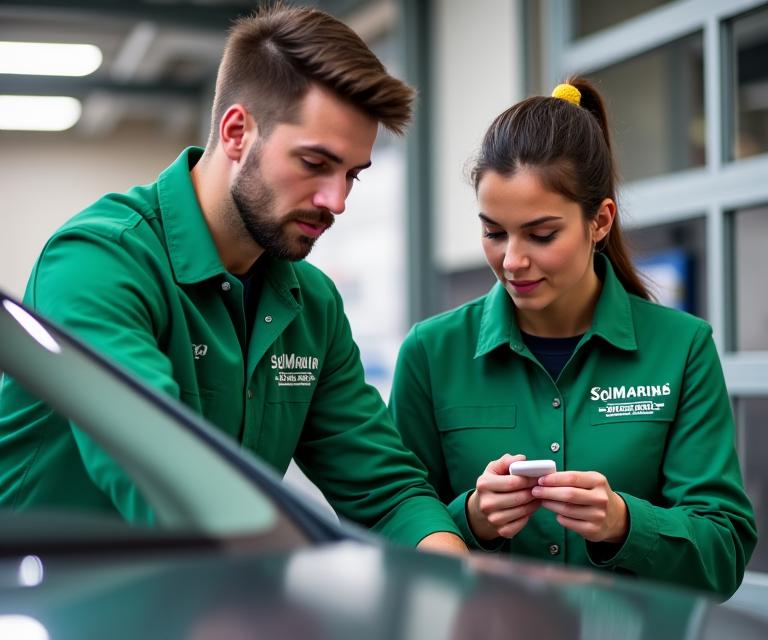 El equipo profesional de SolMarina Wash trabajando en un vehículo